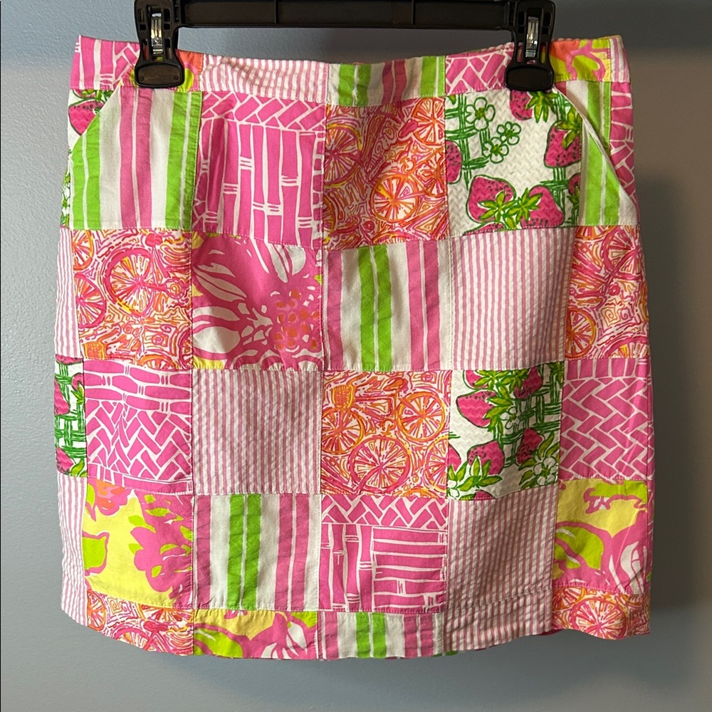 Lilly Pulitzer Pink and Green Patchwork Mini Skirt